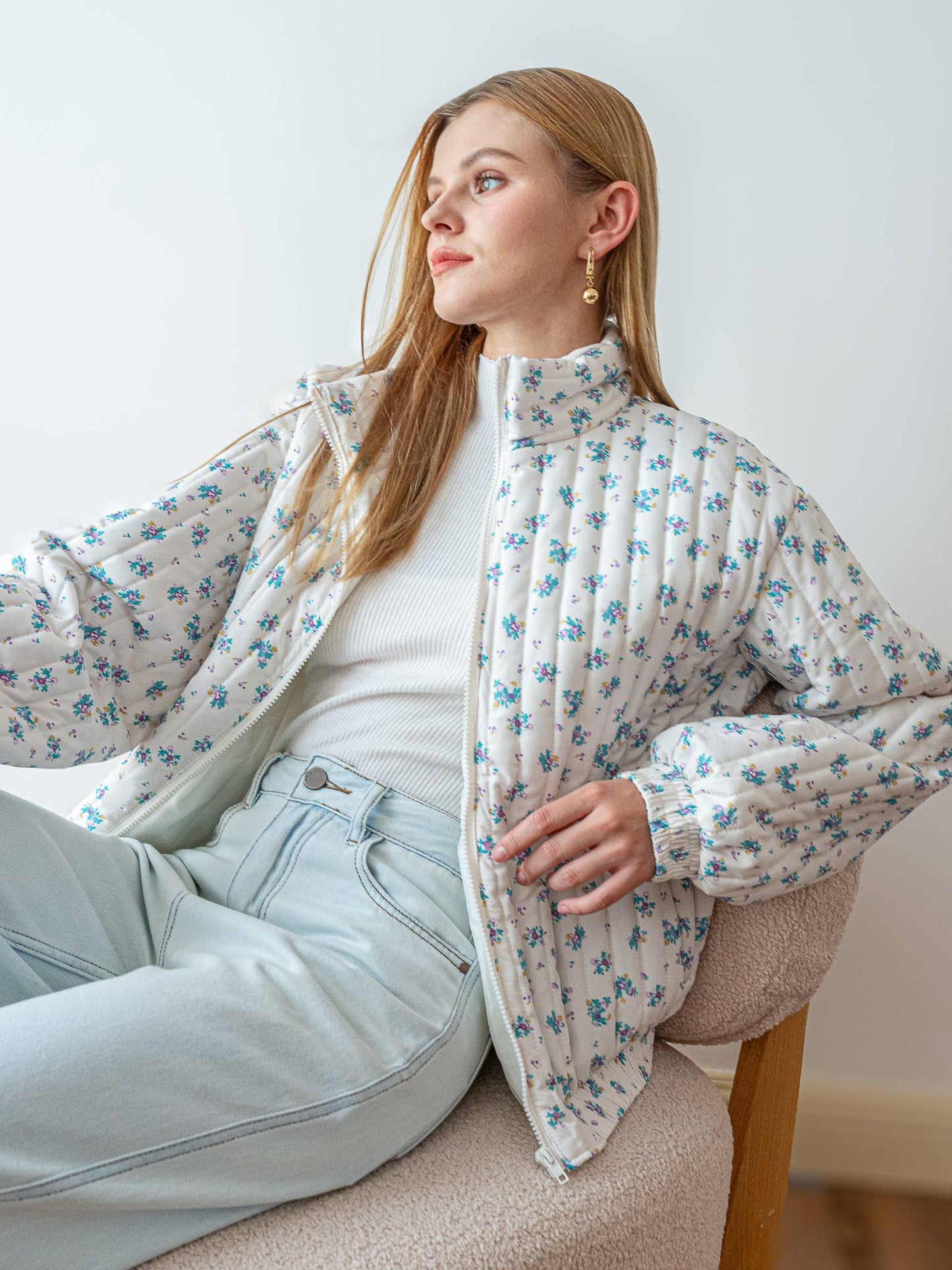 Dainty Floral Quilted Puffer Jacket: RP2457