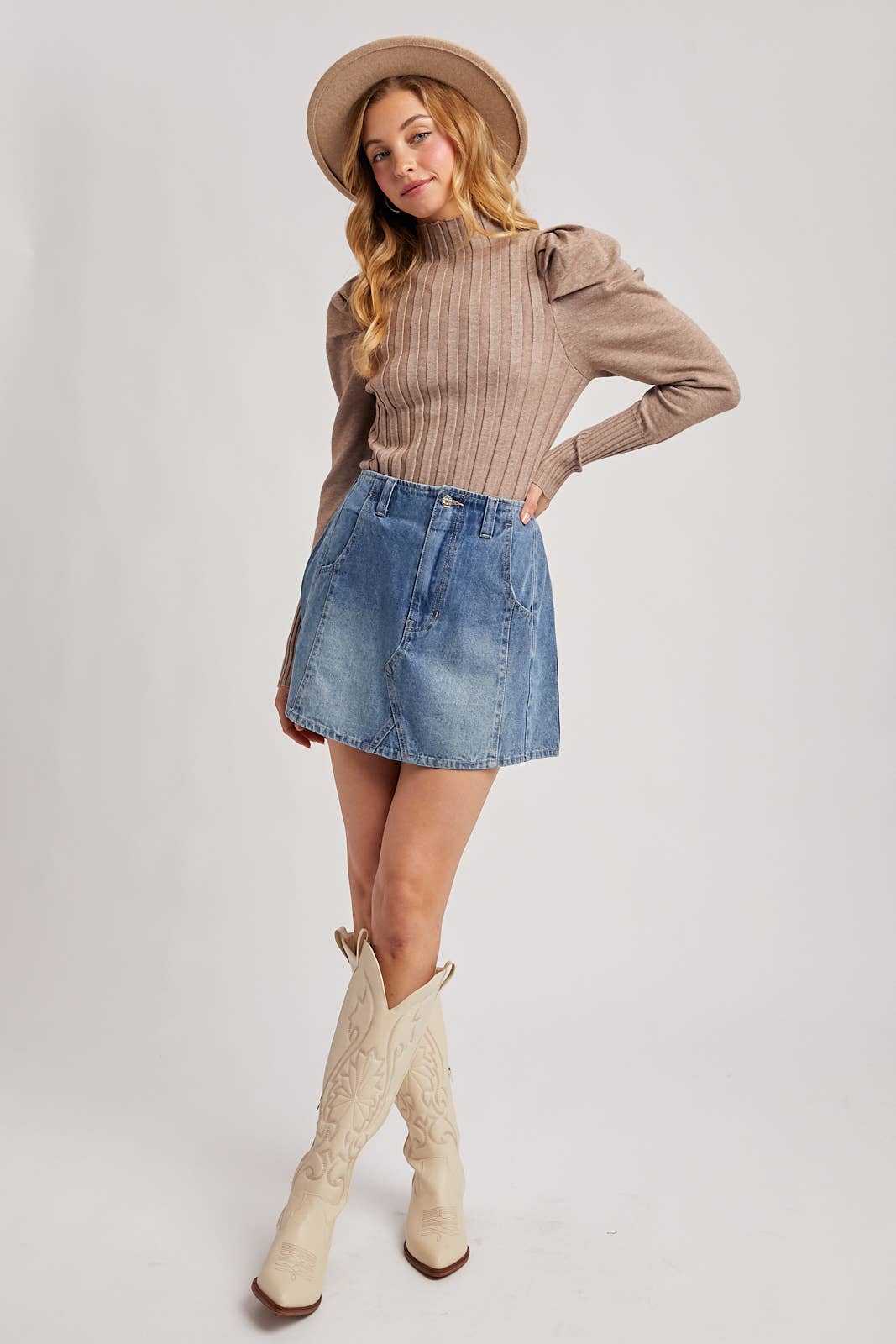 WASHED A-LINE DENIM MINI SKIRT: MED.WASH / B02781