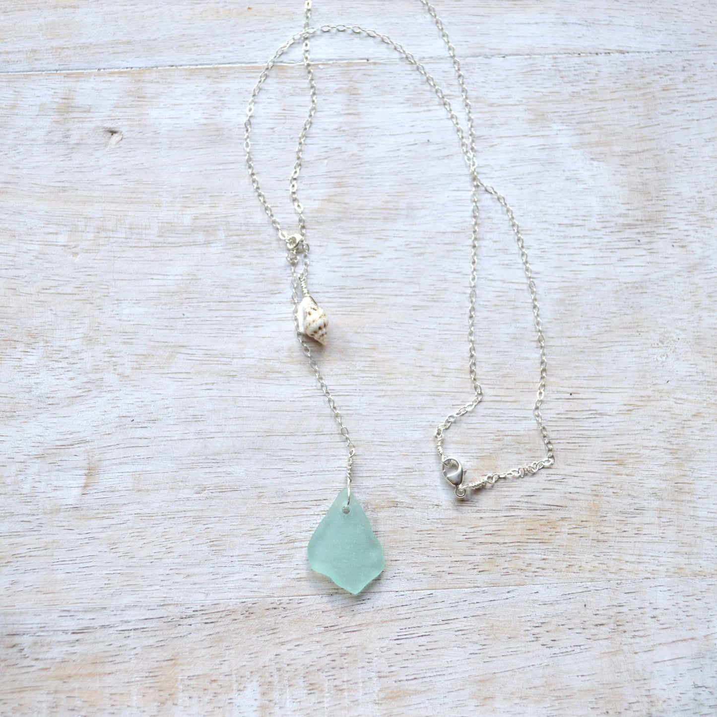 Sea Glass Shell Necklace in Sterling: 16 inches