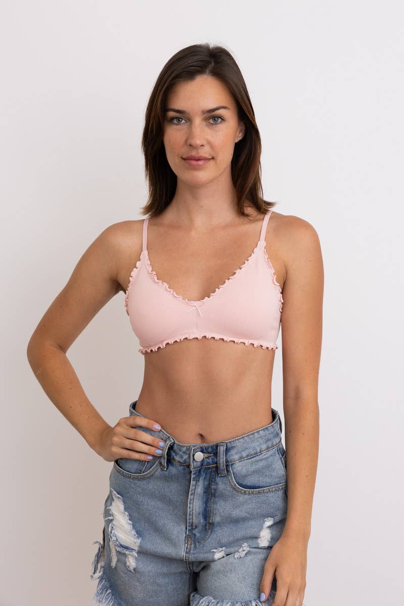 Seamless Lettuce Edge Bow Tie Triangle Bralette 🥬: Black YL-5664