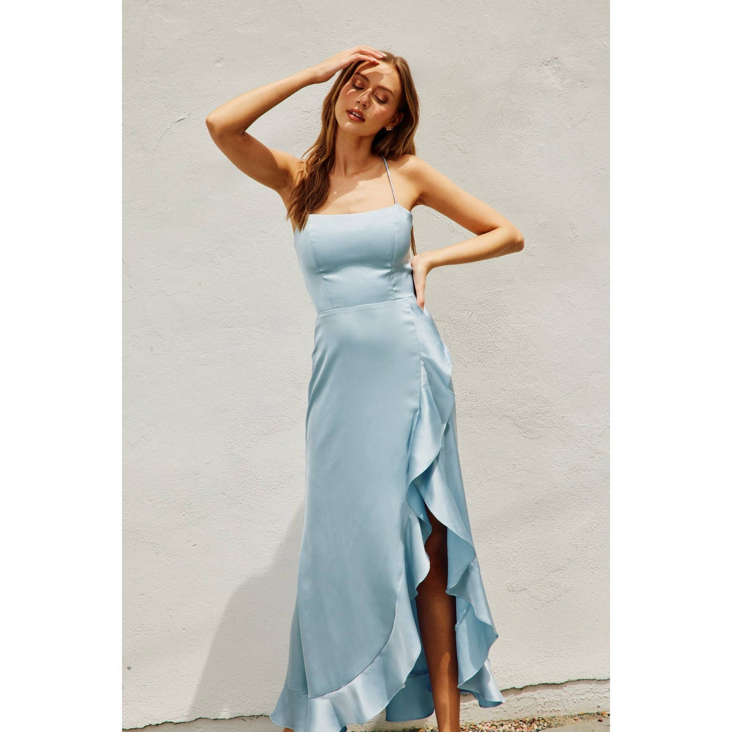 Going Out Open Back Ruffled Maxi Dress (1): SAGE / S-M-L(3-2-1)