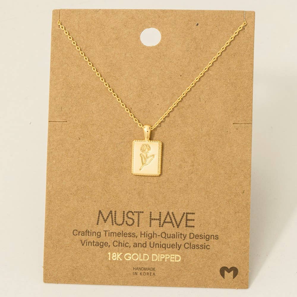 Flower Print Square Pendant Necklace: G