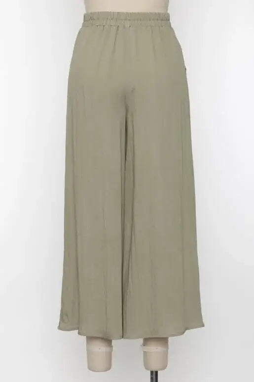 Woven Wide Leg Pull on Pants - NP16207E10: Sage Green