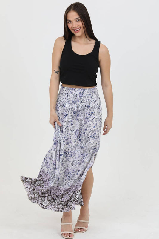 B6B03-A919 SMOCKED WAIST MAXI SKIRT