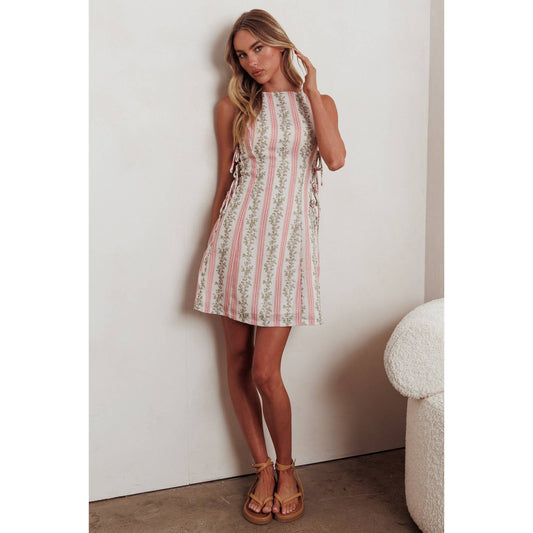 EMBROIDERED FLORAL MINI DRESS: GREEN / ST5157J