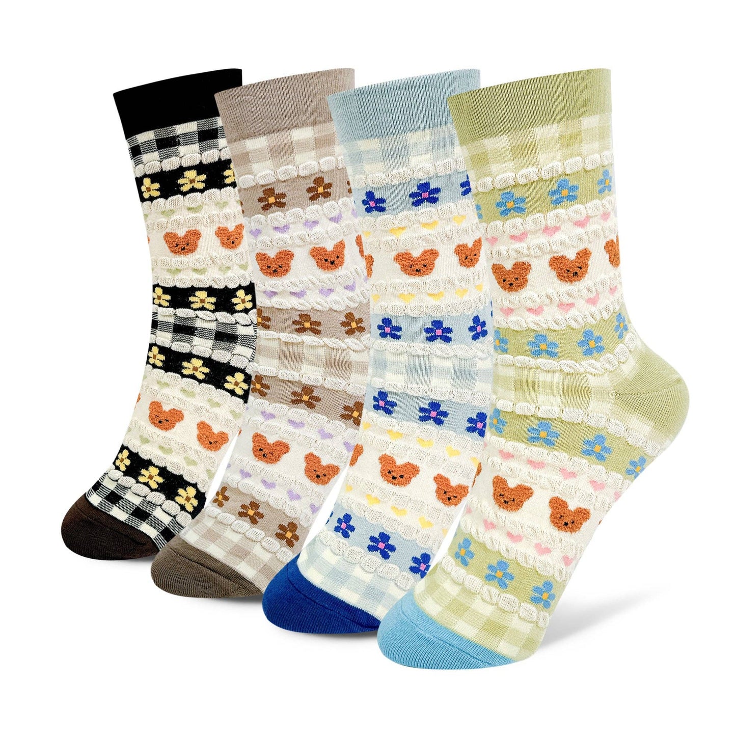 Women's Pastel Bear Crew Socks: W-L-354-4