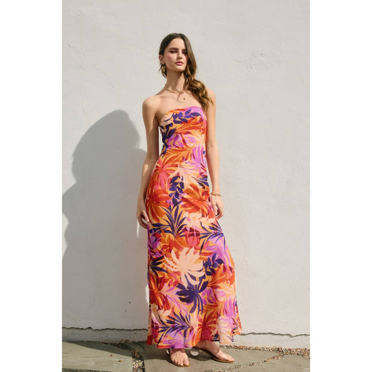 Coastal Cruising Strapless Tie Back Maxi Dress: SUNSET FRONDS / FD11771A-P1998_1