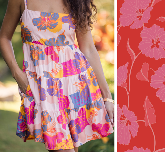 Coral Dress in Mao Flower (Strawberry Guava):
