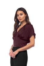 Load image into Gallery viewer, Satin Cropped Blouse With Pleat - EB118559: Taro
