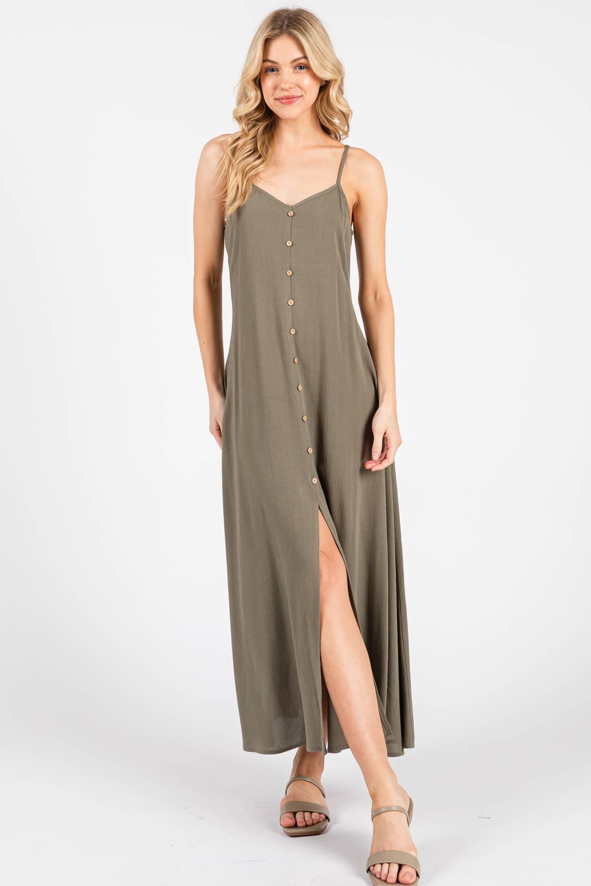 Heavy Gauze Flowy Dress - ND40209-HV: Vintage Olive