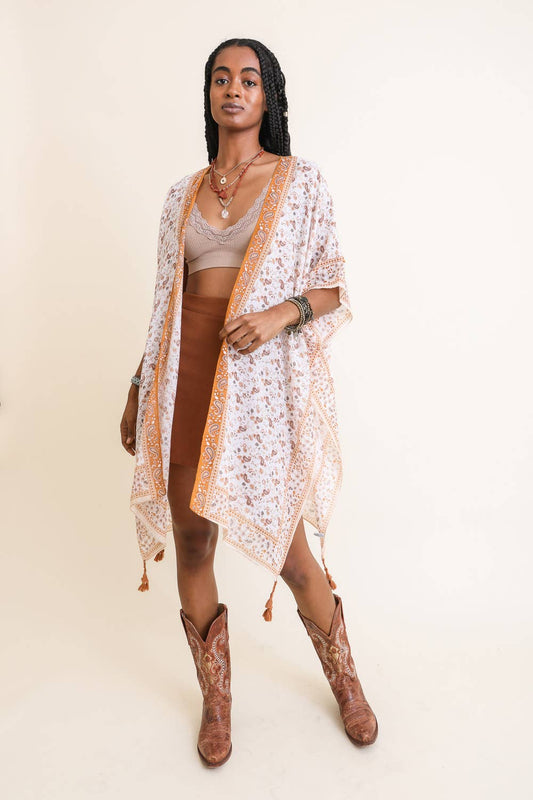 YSK-4101 Floral Paisley Kimono: Camel