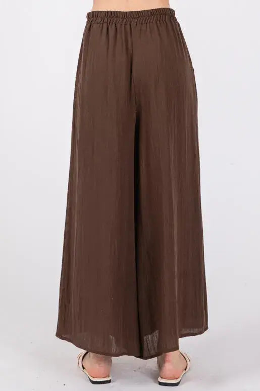 Woven Wide Leg Pull on Pants - NP16207F9: Olive