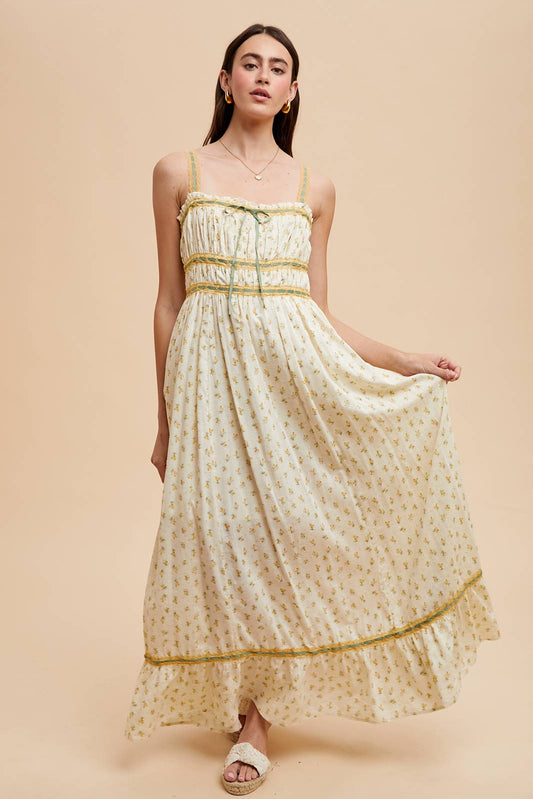 FLORAL LACE CONTRAST MAXI DRESS: DAFFODIL / ILD6205