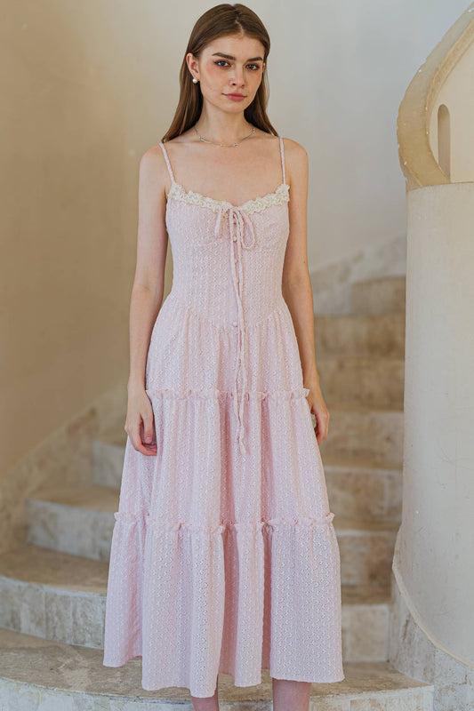Soft Blush Heart Lace Maxi Dress: RP2586