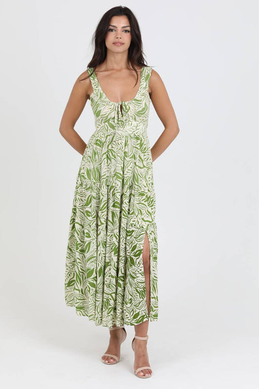 C4C13-FQ81 MAXI TANK DRESS WITH TIE BACK DETAIL AND SLIT