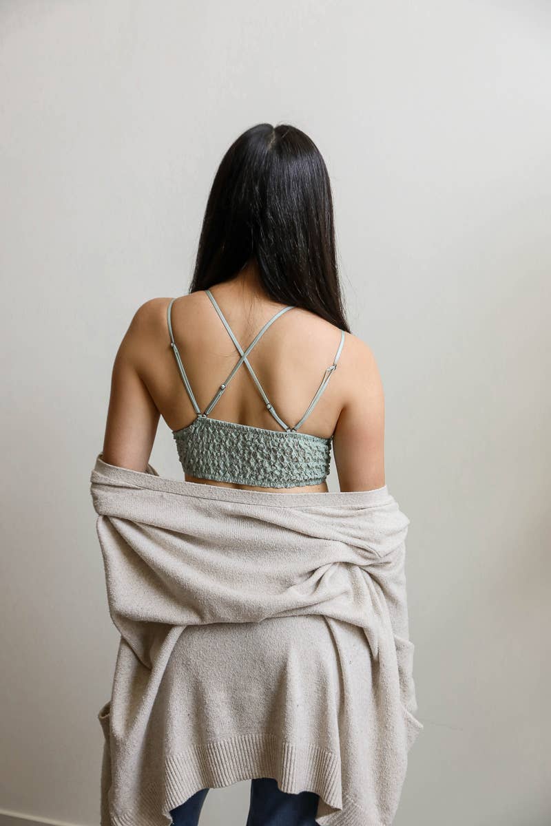 Padded Crochet Lace Longline Bralette - YL-5448WB-MAUVE