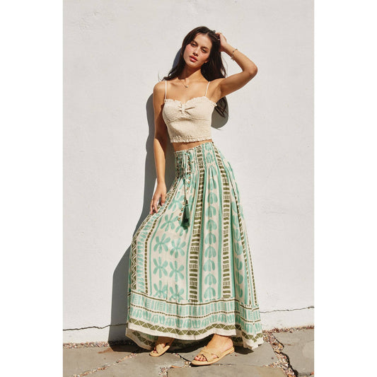 Island Time Smocked Hip Midi Skirt: MEADOW MIST / FS12202-P1969