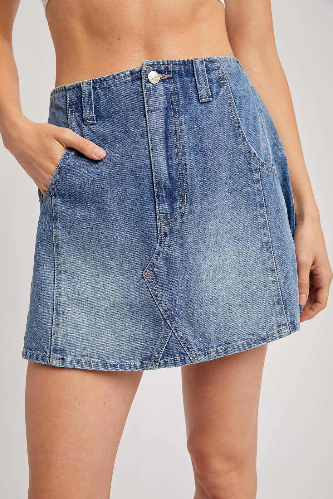 WASHED A-LINE DENIM MINI SKIRT: MED.WASH / B02781