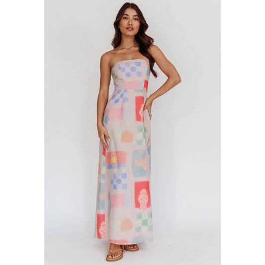 STRAPLESS ABSTRACT MAXI DRESS: BR0066D