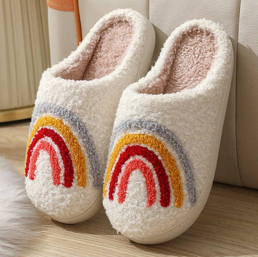 SOFT PLUSH MUSHROOM HEART RAINBOW WARM SLIPPERS | 40SP014: Rainbow / Large