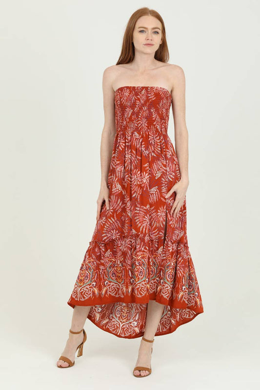 C4B01-A885 SMOCKED BODICE STRAPLESS MAXI DRESS WITH SLIT
