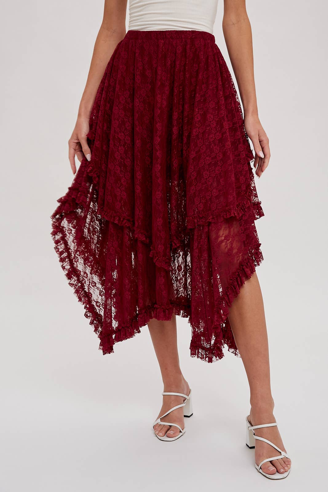 LACE TIER MIDI SKIRT: ECRU / B01619