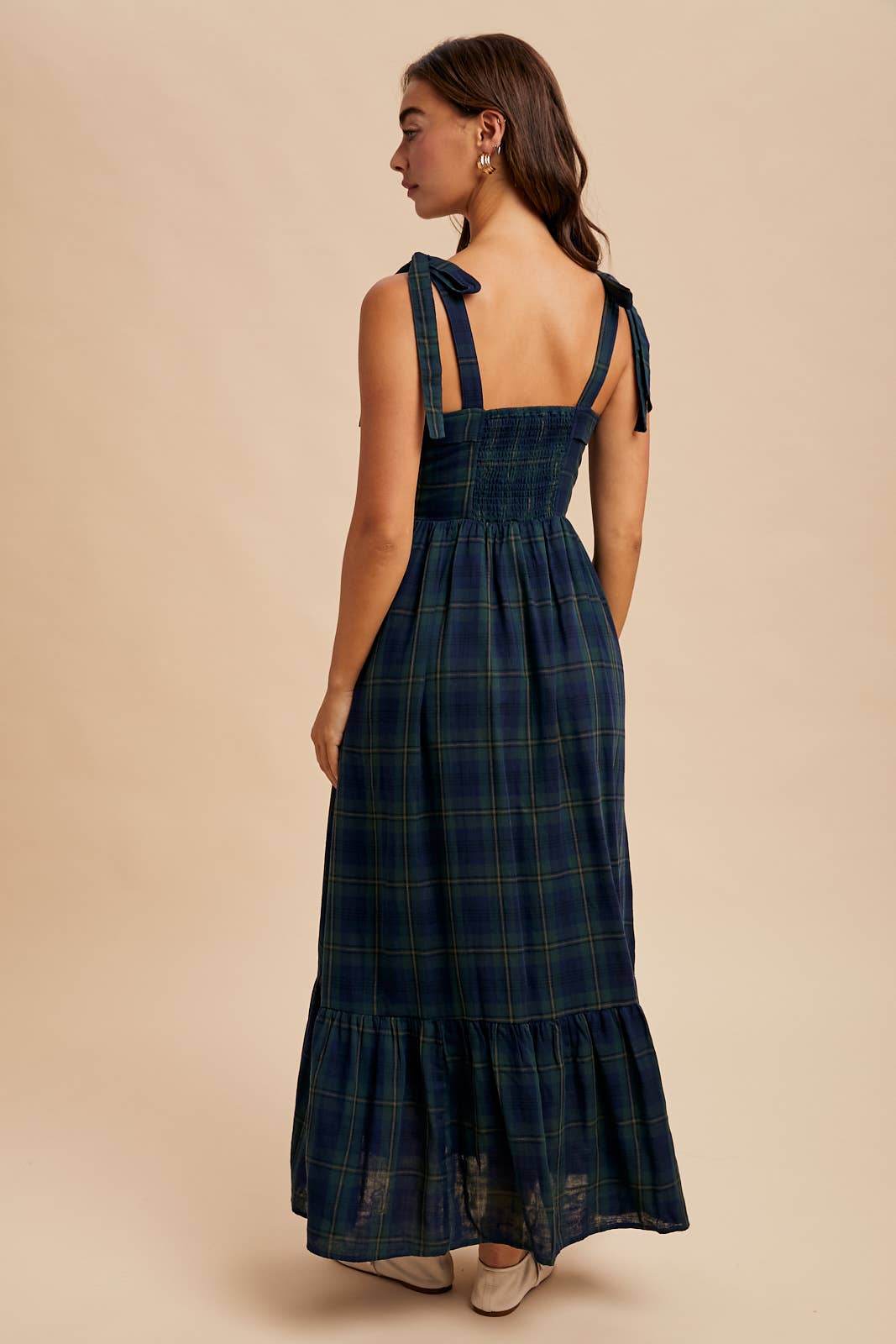 TARTAN COTTON MAXI DRESS: GREEN / ILD6399