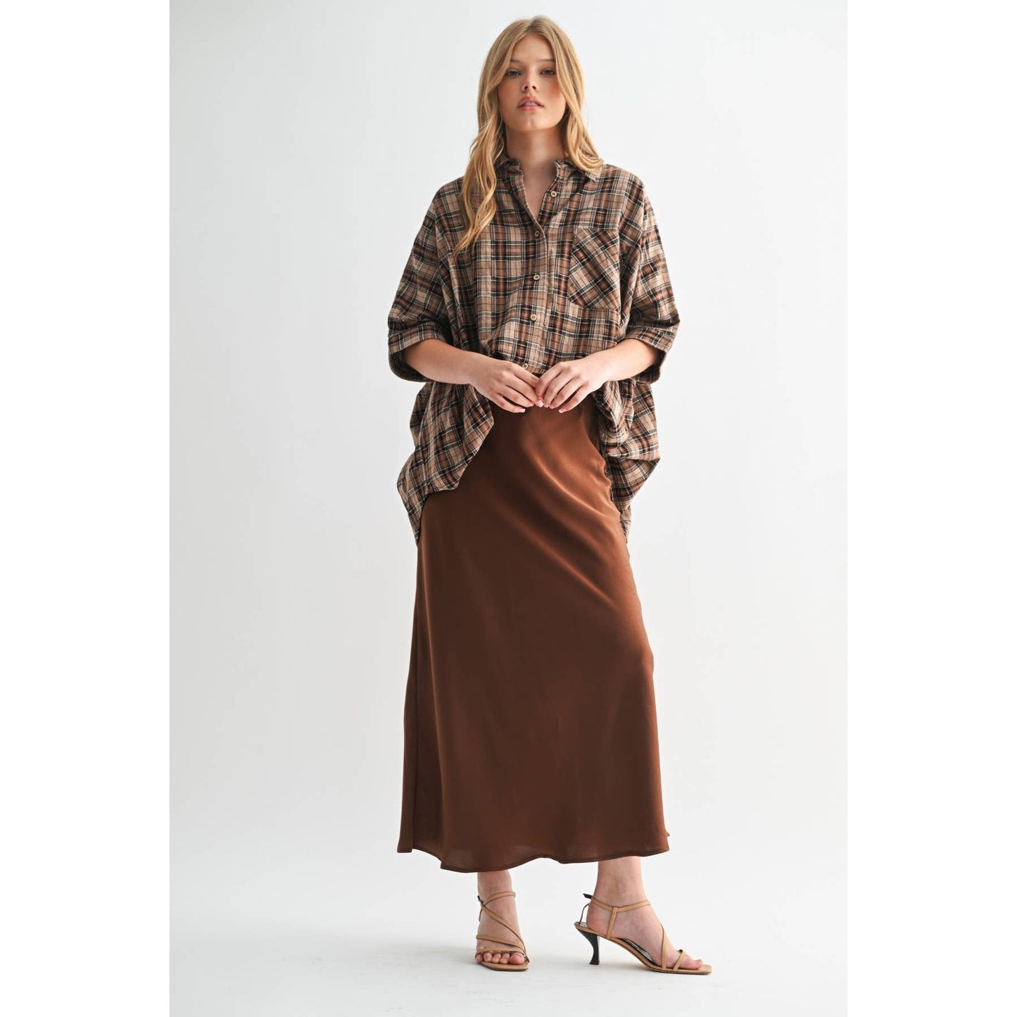SOLID MAXI SKIRT: Brown / FS65099_4