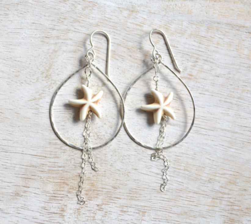 Magnesite Starfish Earrings: Gold Filled