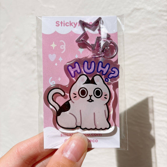 "Huh?" Cat Meme Glitter Keychain