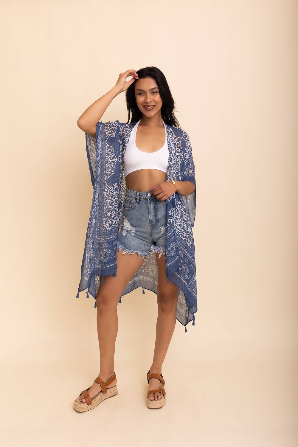 Mandala Tassel Kimono: Olive