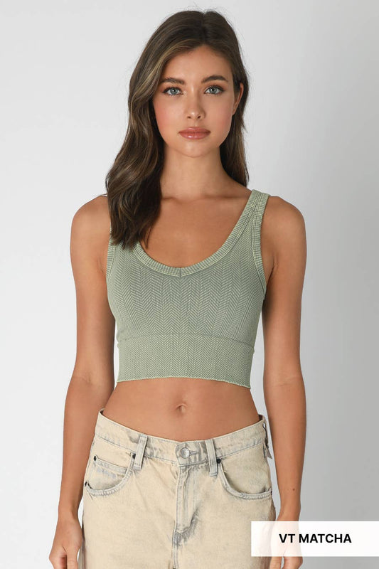 NS8188 - Vintage Reversible Herringbone Crop Top: Vintage Matcha