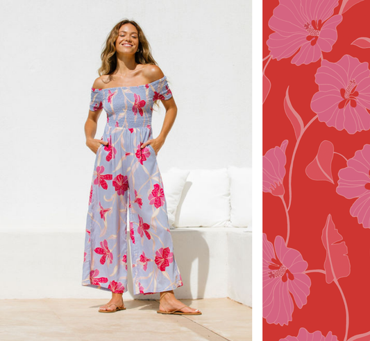 Brooklyn Jumpsuit in Mao Flower (Strawberry Guava):