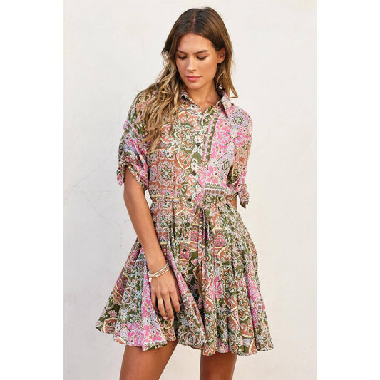 Extra Flared Hem Mini Dress: EVERGREEN / FD12067-P1703