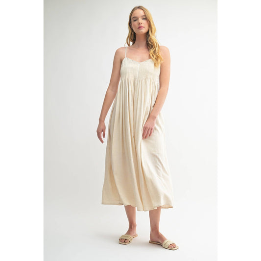 LINEN BLEND PINTUCK DRESS: Natural / FD68516_3