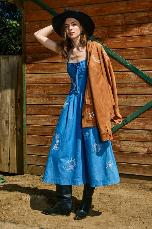 Denim Sundress with Embroidery - RD1175 : DENIM