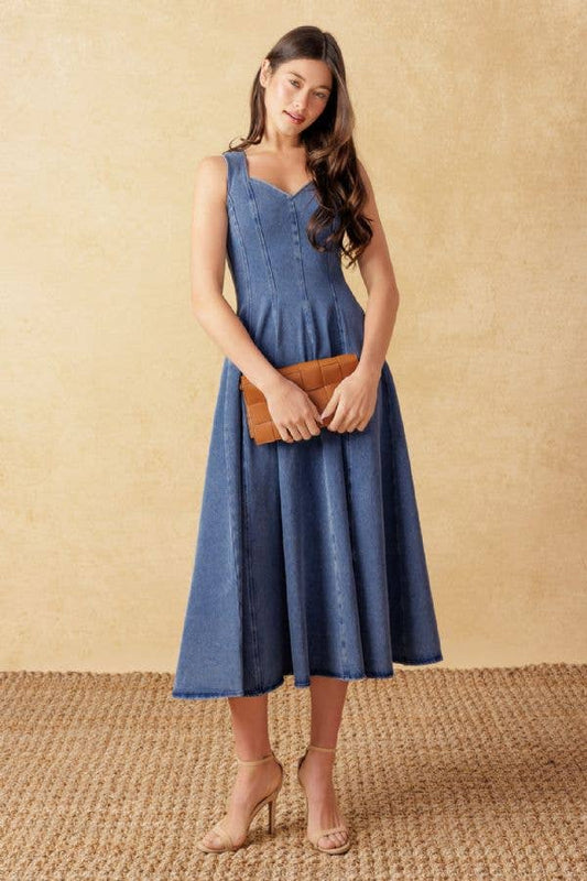 A washed denim midi dress - ID21732: MEDIUM INDIGO