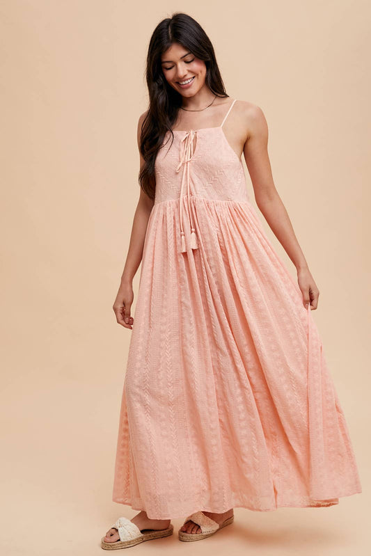 ALL OVER EMBROIDERED MAXI STRAP DRESS: FONDANT PINK / ILD5708
