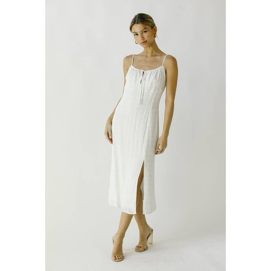 JD5781A- LIGHT PLAID PRINT MIDI DRESS: WHITE BLUE STRIPE