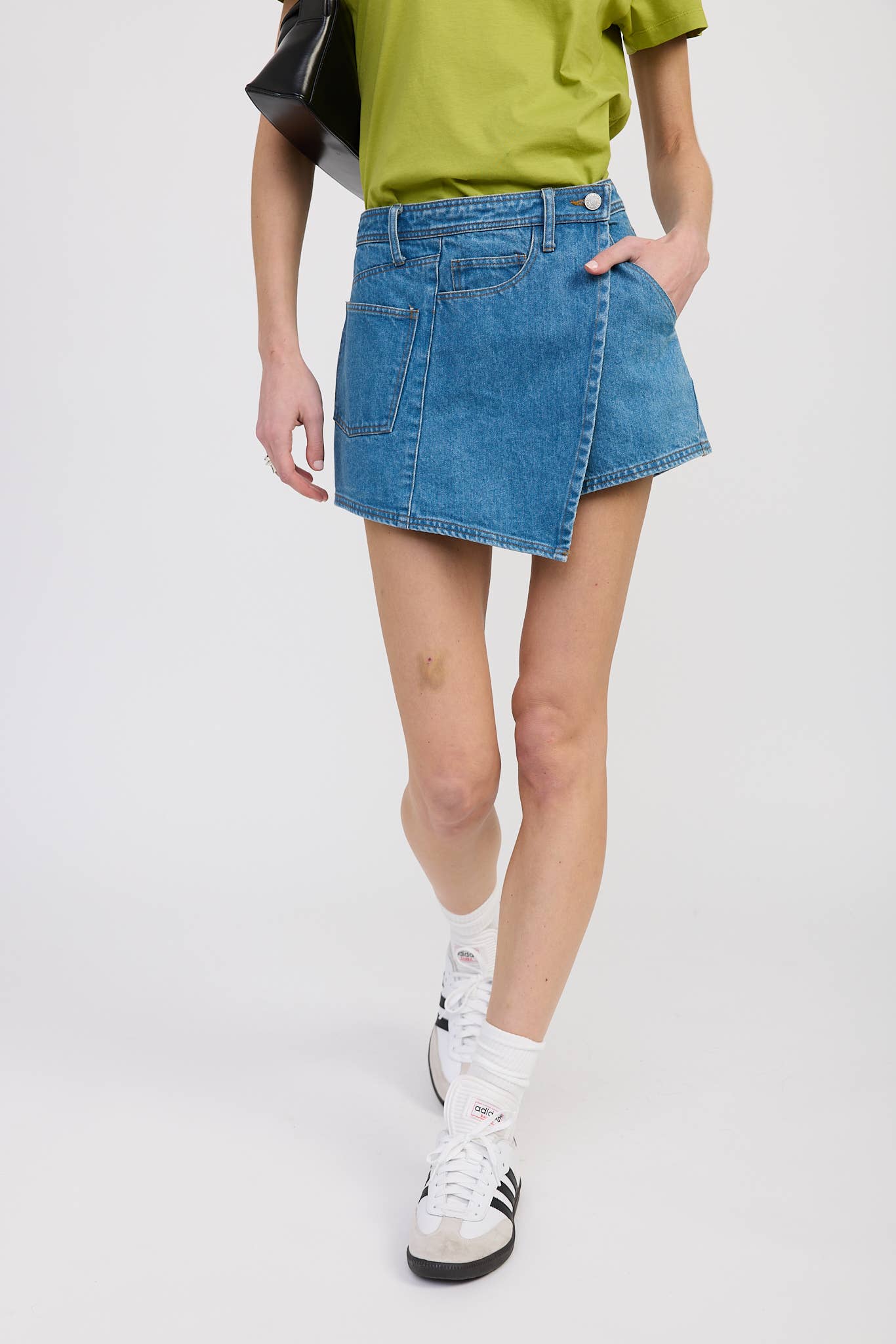 WRAPPED ASYMMETRICAL DENIM SKIRT: TRUE DENIM / IPG2705P