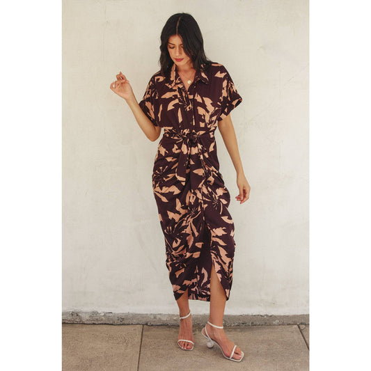 Rhythm Of Silence Ruched Shirt Dress: DRIED PALM / FD12266-P1789