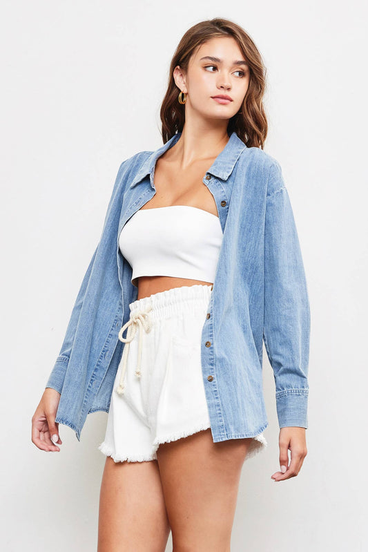 BTN UP COLLAR TOP: WASHED DENIM / DS0480