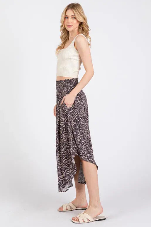 Print Waist Smocked Skirts - VNS16762H8: Night Purple