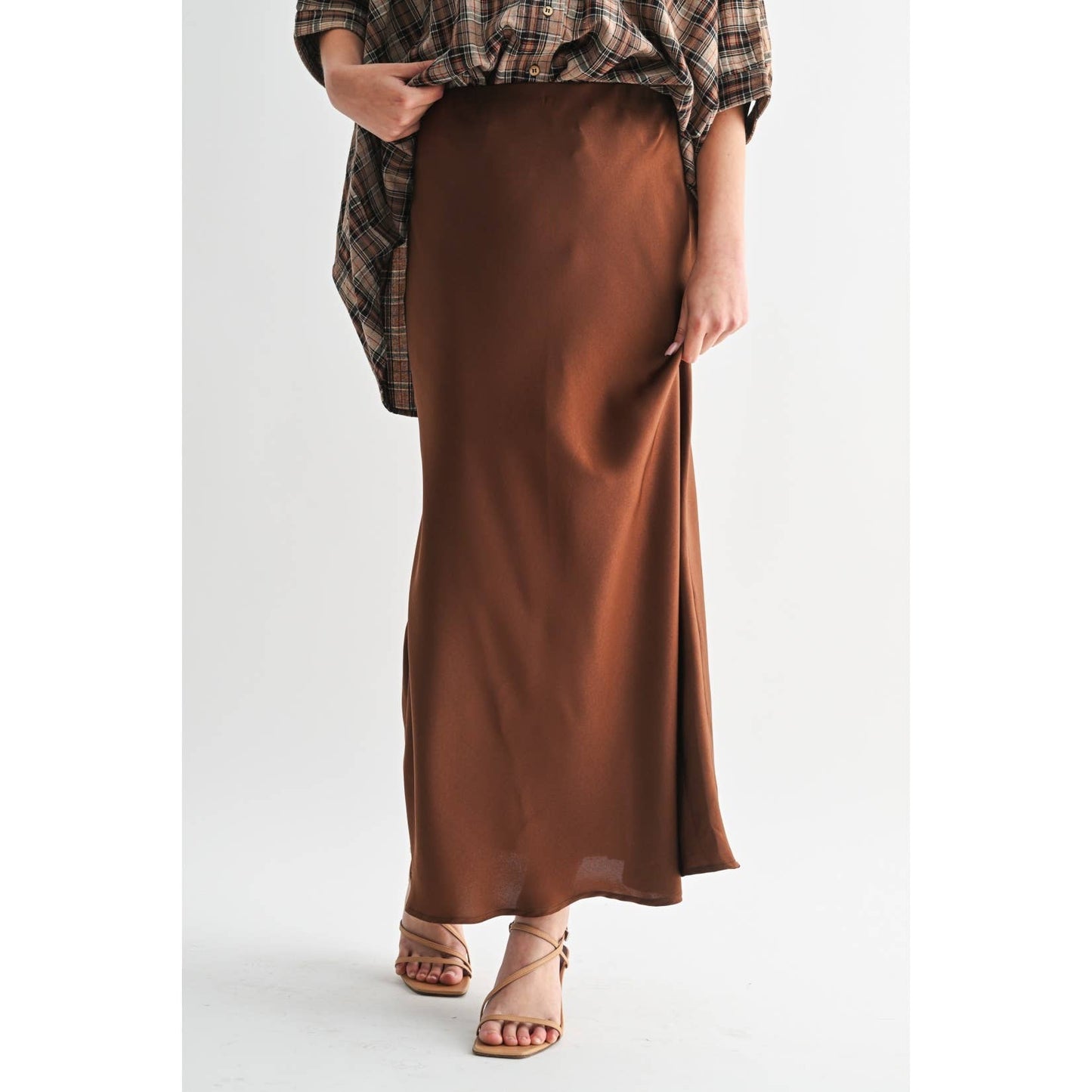 SOLID MAXI SKIRT: Brown / FS65099_4