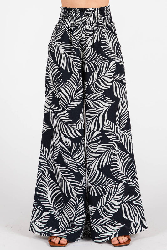 Print Wide Leg Pants - VNP70263B6: Navy/ White