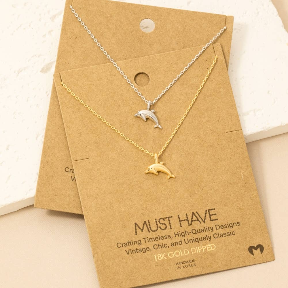 Gold Dipped Dolphin Pendant Necklace: S