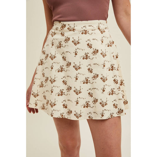 FLORAL CORDUROY MINI SKIRT / WL24-9618: CREAM/CAME