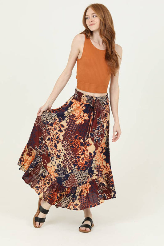 26P93-FR18 SMOCKED WAIST ROUNDED HEM MAXI SKIRT