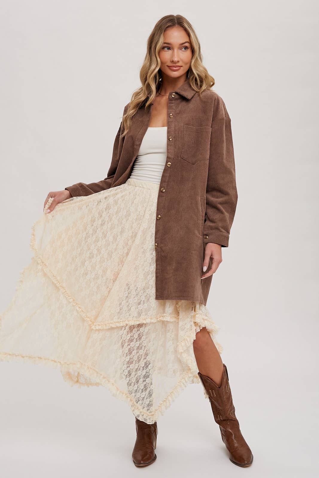 LACE TIER MIDI SKIRT: ECRU / B01619