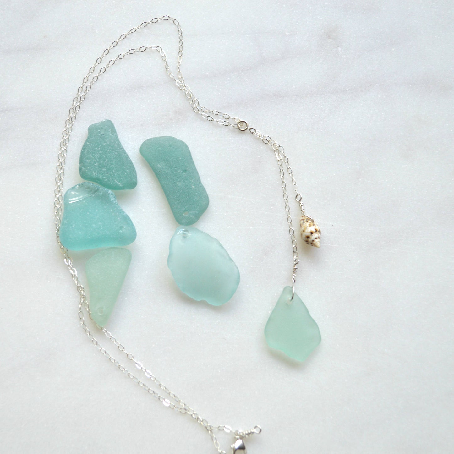 Sea Glass Shell Necklace in Sterling: 16 inches